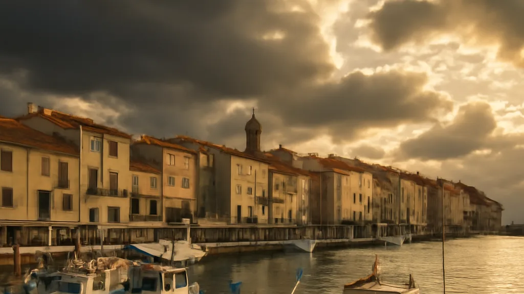 Vue du littoral d'Antibes en lumière méditerranéenne, avec des bateaux dans le port au premier plan