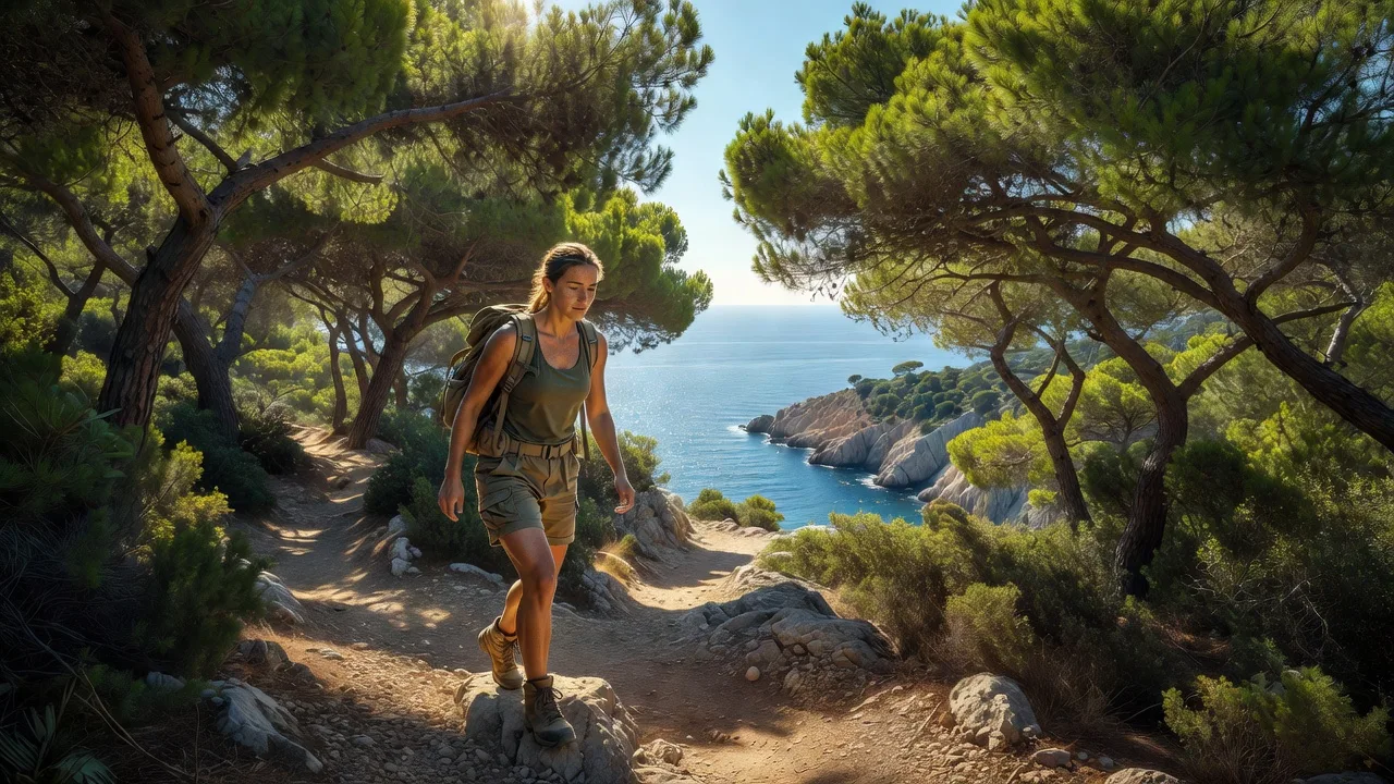 Un randonneur explorant la pinède du Cap d'Antibes